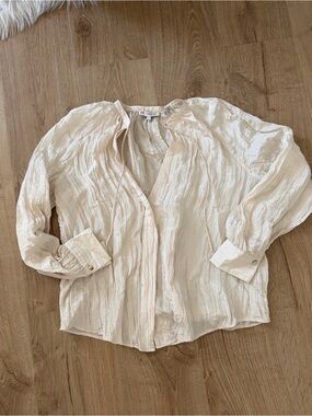 Vince Crinkled Silk Blouse in Light Cream